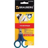 Ножницы BRAUBERG "Soft Grip", 140 мм, резиновые вставки, серо-зеленые, 3-х стор. заточка, карт. уп. с подв.