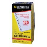 Пружины пластиковые для переплета BRAUBERG, комплект 100 шт., 16 мм, для сшивания 101-120 листов, белые