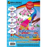 Цветной картон, А4, 210х297 мм, BRAUBERG детская серия, двухсторонний, тонированный, 100 листов, 10 цветов